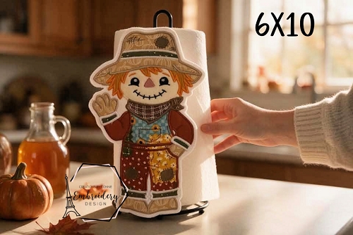 Waving Scarecrow Paper Towel Embroidery Design - 6x10